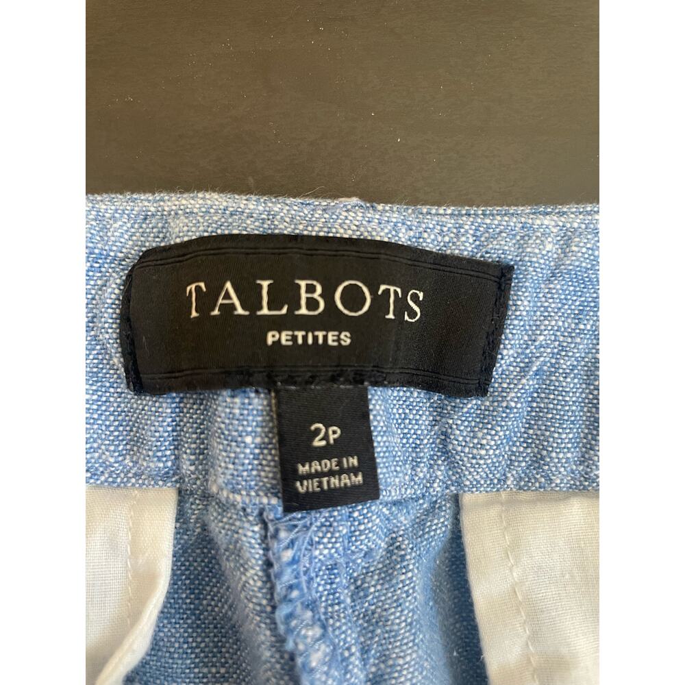 TALBOTS Women 2P 100% LINEN PANTS Blue Belt Loops Front Zip Comfy Travel Pockets - Picture 3 of 7